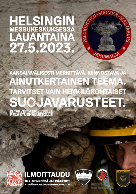 Helsingin Messukeskuksessa lauantaina 27.5.2023. Kansainvälisesti merkittävä, kiinnostava ja ainutkertainen teema. Tarvitset vain henkilökohtaiset suojavarusteet. Ei tarvetta erilliselle pelastuskalustolle. Ilmoittaudu 14.4. mennessä.